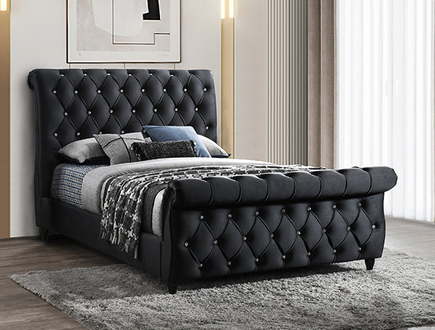 Upholstered Tufted Sleigh Bed