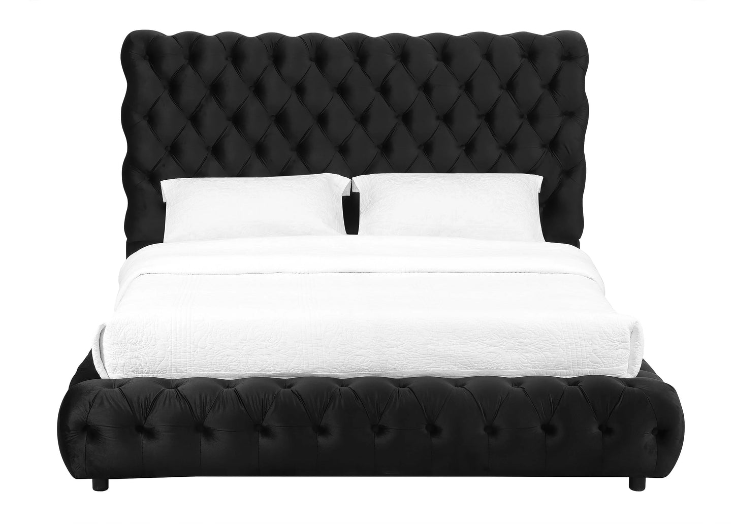 Black Upholstered Tufted Platform Bed