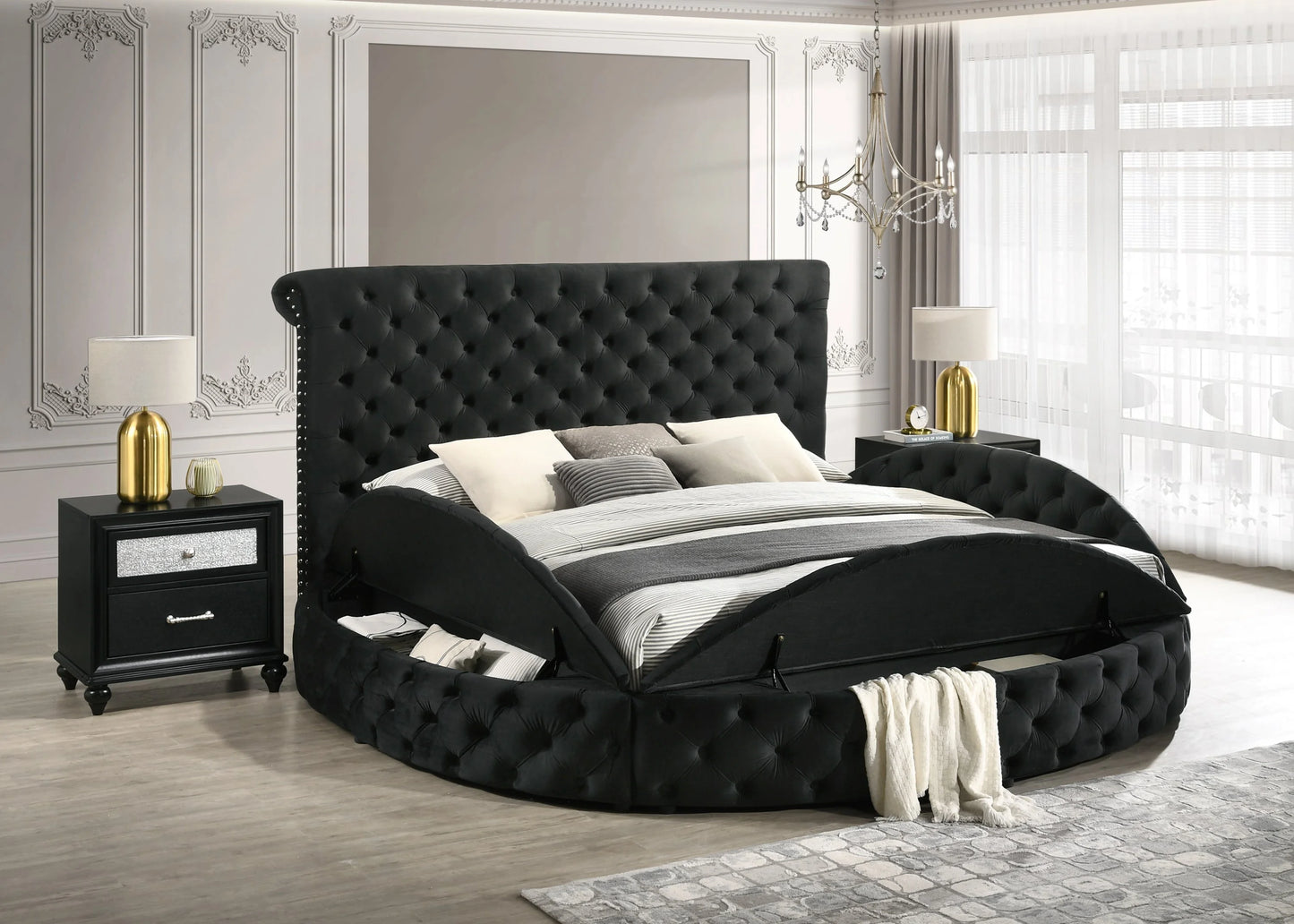 Tufted Upholstered Velvet Storage Bed