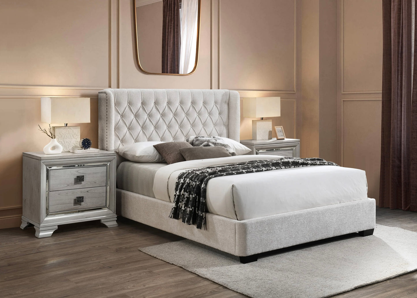 Ivory Upholstered Contemporary Bed