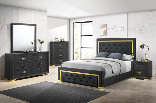 Black UPH Styled with Gold Accents Bedroom Collection