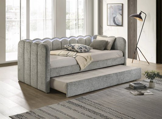Upholstered Light Grey LED Daybed