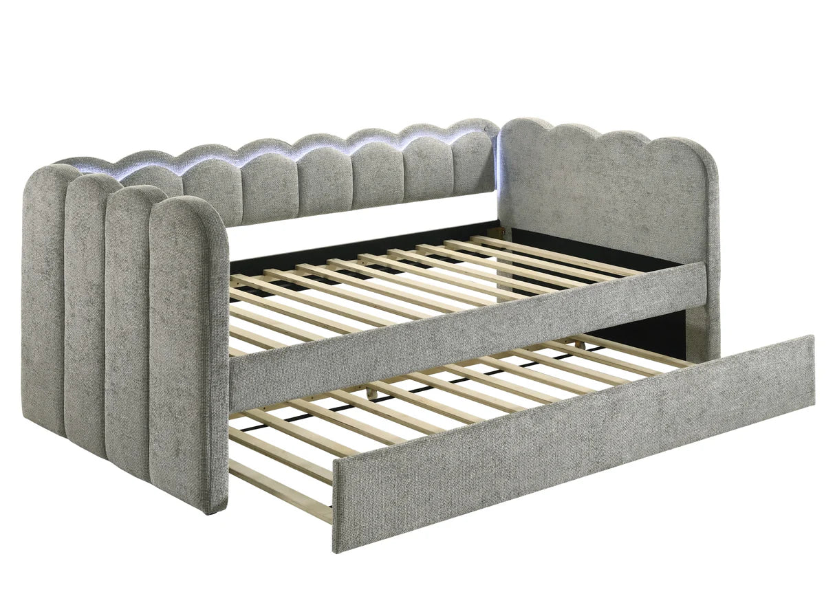 Upholstered Light Grey LED Daybed