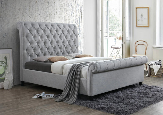 Grey Platform Upholstered Tufted Bed