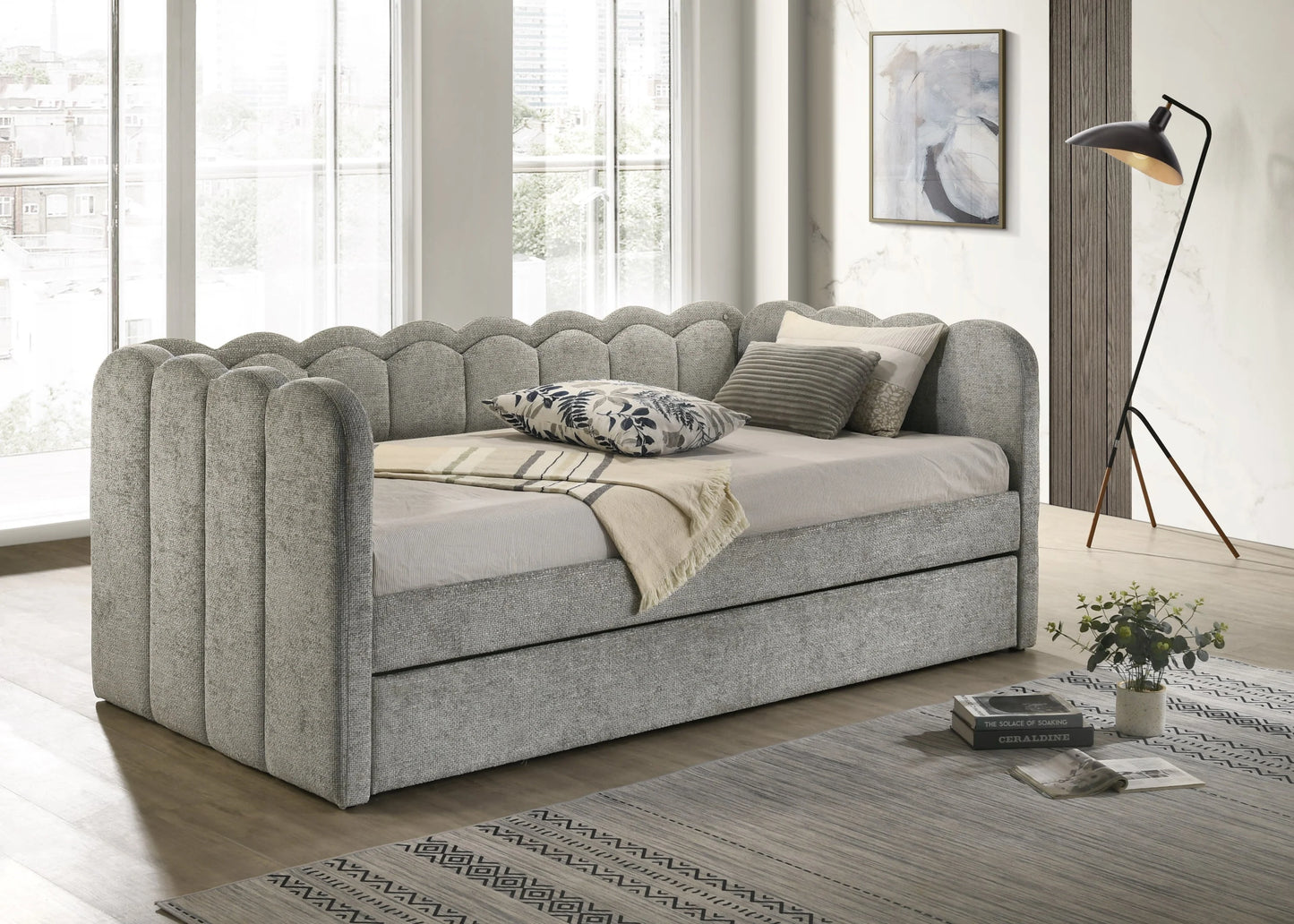 Upholstered Light Grey LED Daybed