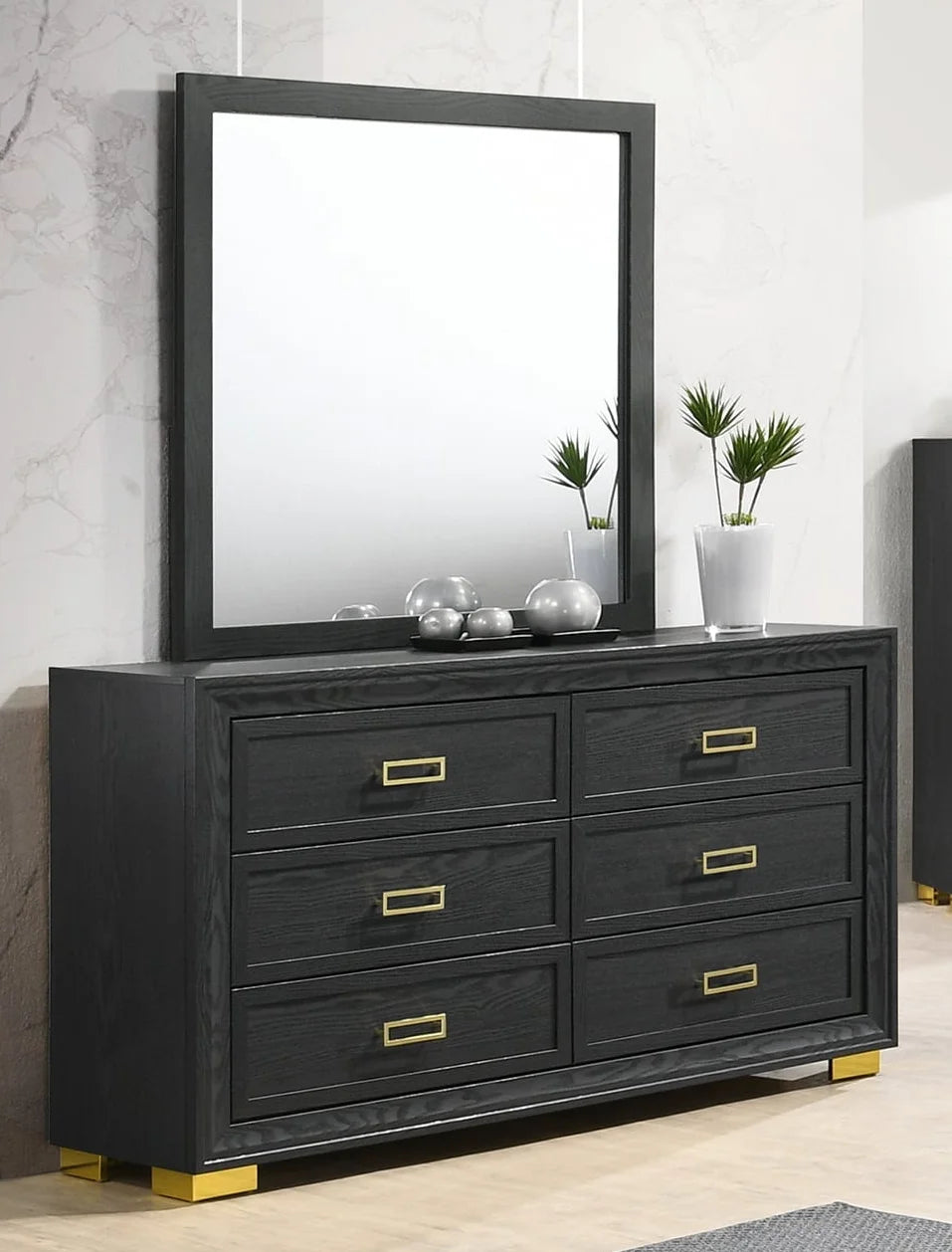 Black UPH Styled with Gold Accents Bedroom Collection