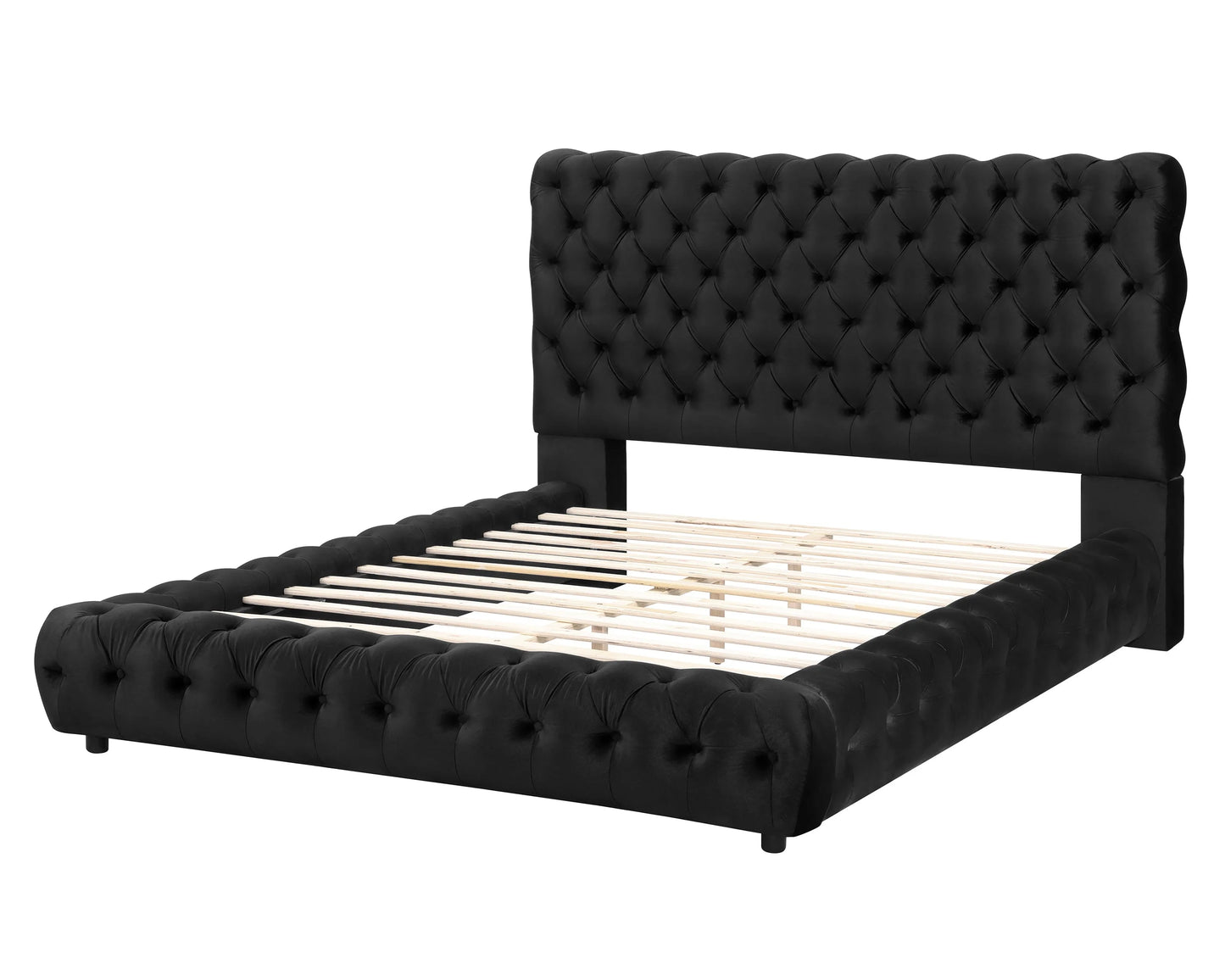 Black Upholstered Tufted Platform Bed